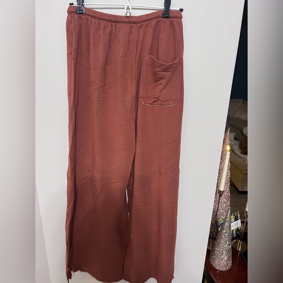 Aerie Rust Cozy Wide Leg Lounge Pants, Size M Short - Picture 4 of 4
